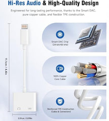 TQZEK 2in1 Light_ing 8pin to 3.5mm Adapter MFi Certified 20W Fast Charge & Hi-Fi Sound for Earphone Car Home Stereo AUX Audio Dongle for iPhone 14/13/12/11/XR/XS/X/8/7/6 Series iPad and iPod