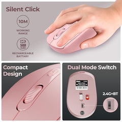 Foxin Flow Wireless Mouse with Rechargeable Battery, Bluetooth & 2.4 Ghz Dual Connectivity, 4 Buttons, Upto 1600 DPI, Type-C Charging | Ergonomic Office Mouse for Laptop, MacBook, PC | Green