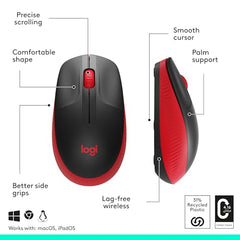 Logitech M190 Wireless Mouse , Full Size Ambidextrous Curve Design, 18-Month Battery with Power Saving Mode, USB Receiver, Precise Cursor Control + Scrolling, Wide Scroll Wheel, Scooped Buttons -Black