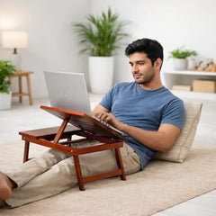 Laptop Table, Laptop Table on Bed, Foldable Bed Desk with Side Cup Holder, Portable Lap Tray for Study and Work (Honey Finish)