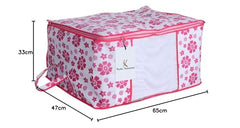 Kuber Industries Leheriya Design Underbed Storage Bag, Storage Organiser, Blanket Cover Set Of 3 (Royal Blue, Non-Woven), 65 x 47 x 33 Centimeters
