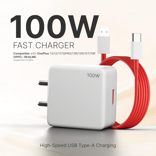 100w Fast Charger Adapter & USB-A to Type C Cable Combo, Compatible with OnePlus, Realme, Xiaomi, Redmi, Oppo, Vivo & Other Smartphones, Type C Charger Supports Dash, Warp, Vooc, SuperVooc by AILKIN