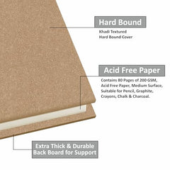 Anupam Sketche Khadi (Cover) Hardcover Sketch Book Square | 40 Sheets / 80 Pages | 200 GSM Acid-Free Cartridge Paper | Good for Marker Watercolor, Alcohol Markers, Acrylic, Ink, Oil Pastel, Pencil
