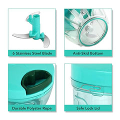 Cello Magic Hand Chopper XL | Multi Utility Chopper | 5 Stainless Steel Blades | Vegetable and Fruits chopper | 15 Cuts One Pull | (Chopper, Blade, Whipper) | 900 ml| Green