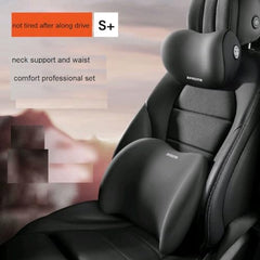 CRENTILA Car Neck and Back Cushion Memory Foam Lumbar Support Pillow for Office Chair and Car Seat, Comfortable Ergonomic Design for Neck and Back Rest, Black