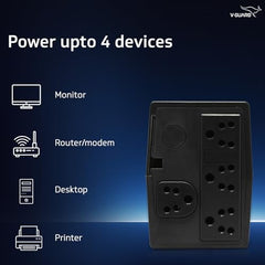 VGUARD UPS Sesto 600-600VA | AVR-enabled UPS with generator compatibility, battery protection, cold start facility and 10-15 min backup