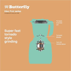 Butterfly ZieraBlack 1000 Watt Mixer Grinder | 6 Jars | Coarse Grinding Jar | Uniform Grinding - Tornado Blade & Lid | Smudge Free & Long Lasting Annealed SS Jars | Torx23 Motor| 5 Years Warranty
