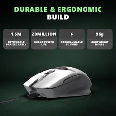 EvoFox Banshee 2 Tri-Mode Wireless Gaming Mouse (2X BT, 2.4G & Wired), PixArt 3311 Sensor, 1000Hz Polling Rate, 12,000 DPI, LCD Display, 6 Programmable Buttons, Software Support, Onboard Memory-Black