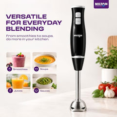 Milton Turbo 350W Hand Blender | Powerful Hand Blender Electric with Stainless Steel Blades | 2-Speed Mixer & Machine | Portable Blender for Smoothies, Juices & Sauces | Easy-Clean Lightweight Design