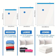 Vacuum Storage Bags for Clothes, Blankets, Comforters, Jackets – 5-Pack Space Saver Compression Bags with Hand Pump – Airtight Resealable Bags for Travel & Home Storage