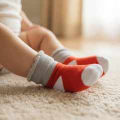MOMISY Baby Socks 5 Pairs, Mixed Design Striped Tube Socks for Toddlers and Infants, Boys and Girls, Spring and Autumn (IN, Age, 0 Months, 6 Months, Red)