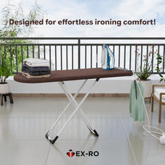 TEX-RO Ironing Board with Iron Stand | Foldable Iron Table for Ironing Clothes with Adjustable Height, Cotton Padded Press Table, Heat-Resistant Rest & Anti-Skid Legs - Brown and White