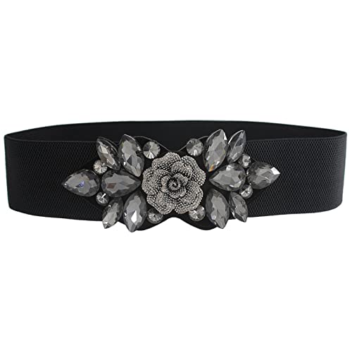 SYGA Women's Diamante Buckle Stretchy PU Leather Cinch Belt in Black (Pack of 1) - WAIST SIZE 26-35 INCHES