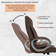 INNOWIN Profit High Back Orthopedic Boss Chair with 3 Year Limited Warranty | Leatherette Office Chair | Ergonomic Executive Chair with Spacious Cushioned Seat | Heavy Duty Metal Base | Grey