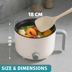 Multi Cook Electric Kettle with Steamer features 1.2L inner pot, double layered body, variable temperature control and wide mouth design. Ideal for tea, coffee, eggs, vegetables and boiling.