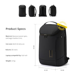 MOKOBARA Transit Backpack | Fits Laptop Up To 16 Inch, 30L Capacity, Water-Resistant Polyester, Vegan Leather Trims | Money Moves, Black