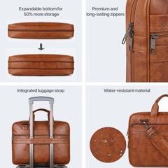 RIONTO Elite Vegan Leather Laptop Bags for Men Office Use | Upto 15.6 inch | Expandable Bottom | Mobile & Pen Compartment with Multiple Organizers | Professional Office Bag for Man & Women - Tan