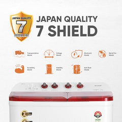 SHARP 9.0 kg, 5 star, Semi-Automatic Top Loading Washing Machine with HydroBlast Wash, Quadroniq Pulsator, 1300 RPM (ES-SD90NB-PR, Ruby Red, Pure Wave)