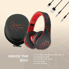 PowerLocus Samsung Bluetooth over-Ear , Wireless Stereo Foldable Headphones with Mic and Micro SD Card for All Smartphones (Black/Red)