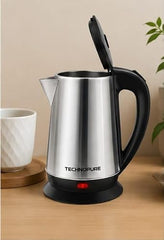 Technopure 1.8L Electric Kettle | 1500 Watt Fast Boiling Stainless Steel Water Boiler | Auto Cut Off | Dry Boil Protection | Cordless 360° Base | Tea, Coffee & Noodles Maker | Silver & Black (TP-010)