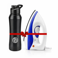 Double Safety Phuket 1000W Dry Iron & Hot/Cold Stainless Steel Bottle Combo | 5 Fabric Settings| (Black & Red) | 2 Years Warrenty|