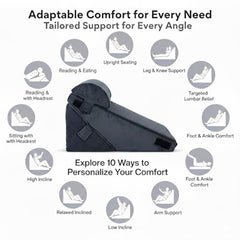 Orthowala Premium Adjustable Bed Wedge Pillow with Headrest – Memory Foam Support for Acid Reflux, Snoring, Back & Leg Pain – 2 Years Warranty