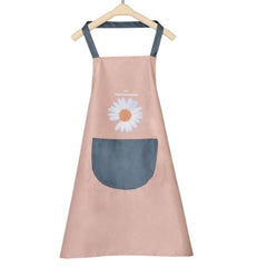 MOMISY Waterproof Kitchen Apron, Cooking Apron with Large Front Pocket, Daisy Print Design (Pink)