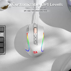 Redragon M612AK PRO RGB Gaming Mouse, 8000 DPI Wired/Wireless Optical Mouse with 9 Programmable Buttons & 7 Backlit Modes, BT & 2.4G Wireless, Software Supports DIY Keybinds Rapid Fire Button