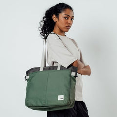 DailyObjects Recycled PET Dual Color Key Tote Bag For Women & Girls | Stylish Ladies Purse for Everyday Essentials | Fits any Laptop Upto 15.6 Inch | Padded Laptop Compartment - (Charcoal-Kelp)