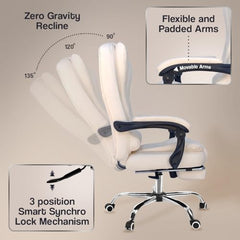 Kepler Brooks Italia Premium Leatherette Office Chair for Work | 3-Years Warranty | Boss Chair for Office, Ergonomic Executive Chair, Cushioned Arms & Seat, Leg Rest, Heavy Duty Metal Base (Black)