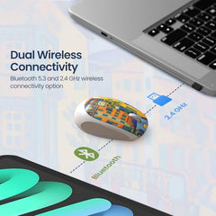 Portronics Toad III Plus Rechargeable Bluetooth Mouse with Bluetooth & 2.4 GHz Wireless Connectivity, Stylish Illustrated Design, 6 Buttons, Soft Silicone Grip for Laptop, PC, Mac (White)