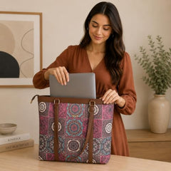 ADISA Women's Office Laptop Handbag Large Printed Shoulder Bag (ADW4087-BLA-ORA)
