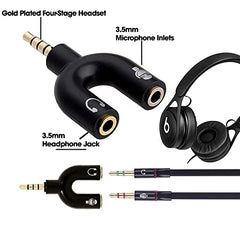 Sounce Audio Jack Headphones with mic, 3.5 mm Jack Splitter 2 Male 1 Female Black (U-Shape)
