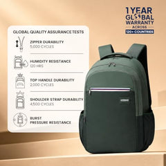 American Tourister Nexa Style 01 | 36L Backpack | Casual Bag | 3 Compartments | School & College Backpack for Men and Women | Olive | 1 Yr Global Warranty