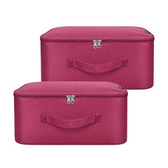 Storite 2 Pack Nylon Wardrobe Bag Underbed Cloth Storage Organizer | Moisture Proof Storage Bag, Storage box for Clothes Saree Bags, Zippered Closure & Handle - Magenta,37x34x23 cm