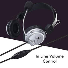 ZEBRONICS ZEB-1001HMV Headset Wired Headphone 3.5mm with Mic Soft Padded Cup Over Ear, Multicolor