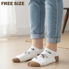 MOMISY Cute Cat Design Ankle Socks Pastel Colors, Low-Cut Casual Wear Pack of 5 (Multicolor)
