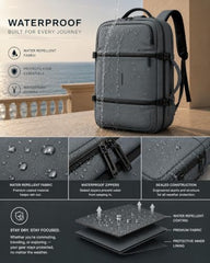Wesley Luxur 45 Ltrs Overnighter Expandable Travel Laptop Backpack, Flight Cabin Approved Carry On with 16 inch Laptop Compartment, Anti Theft feature business/Travel/Weekender/college Charcoal Black