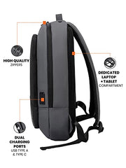 FUR JADEN Structured Smart Tech Backpack I 15.6 Inch Laptop Compartment with In-Built Tablet Sleeve I USB-C and USB-A Charging Port I Anti-Theft Pocket I Ventilated, Padded & Ergonomic (ClarkKent)