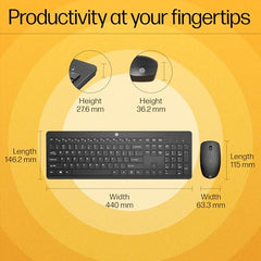 HP 230 Wireless Keyboard and Mouse Combo, 2.4GHz USB dongle, 1600 dpi, Windows PC Compatible, Full-Size Keyboard with Numeric pad, 12 Function Keys, 1-Year Warranty, 0.56 kg, White, 3L1F0AA