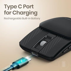 Portronics Toad Fold Wireless Bluetooth Mouse with Dual Wireless (BT + 2.4 GHz), Foldable Mouse, Rechargeable Battery, Multi-Device Pair, Up to 3200 DPI Sensitivity (Black)