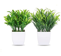 Litleo Plastic Artificial Plants Mini, Eucalyptus Potted Faux Decorative Grass Plant For Home Decor, Indoor, Office, Desk, Shelf, Table Decoration (Pack Of 4), Green