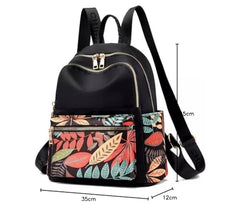 WANQLYN Ethnic Style Backpack For Women and Girls,Fashion Bag,Nylon College,School,Office Bag,Printed Backpack (Leaf Black)