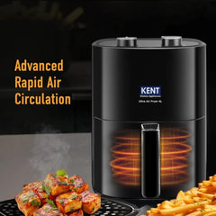 KENT Digital Air Fryer 5L | 1400W | Bake, Grill & Roast | Up to 80% Less Oil Usage | 8 Preset Menu | Rapid Heat Circulation | Digital Display & Touch Control Panel | Glass Window with in built Light