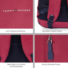 Tommy Hilfiger Unisex Roselle Plus 20L Laptop Backpack - Burgundy & Navy with Trolley Strap - Ideal for College, Work & Travel