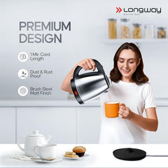 Longway Kestro 2 Ltr Electric Kettle with Water Bottle Combo | Automatic Shut-Off | Durable Stainless Steel Body For Boiling | 2 Years Warranty (2, litres)