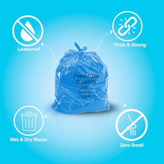 Ezee Plastic Blue Garbage Bags Large 90 Pcs | 15 Pcs | 24 x 32 Inch | Dustbin Bags/Trash Bags/Dustbin Covers for Wet and Dry Waste, Set of 1