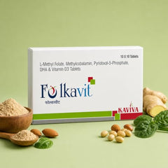 KAVIVA Folkavit L-Methyl Folate, Methylcobalamin, Pyridoxal-5-Phosphate, DHA & Vitamin D3 Tablets | Nutritional Supplement | 10 x 10 Tablets |