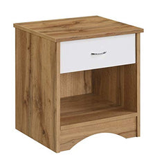 DeckUp Plank Bei Engineered Wood Bed Side Table and End Table (Walnut and White, Matte Finish)