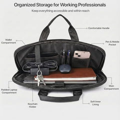 RIONTO Elite Vegan Leather Laptop Bags for Men Office Use | Upto 15.6 inch | Expandable Bottom | Mobile & Pen Compartment with Multiple Organizers | Professional Office Bag for Man & Women - Tan